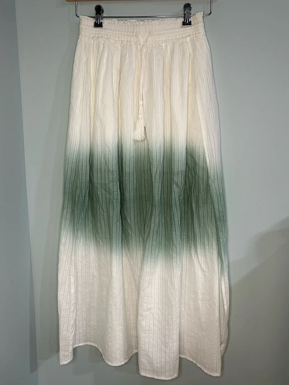 Hem & Thread Cotton Hand Dyed Teal Green White Beach Midi Small